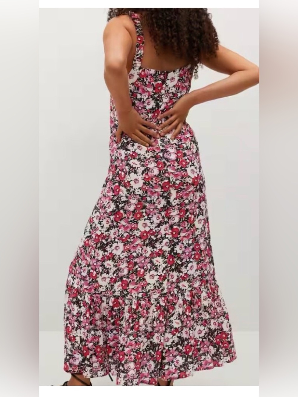 MANGO Woman’s Floral Pink Maxi Dress with Ruffle Hem size Small - Picture 2 of 9